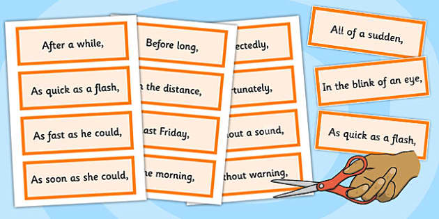 Fronted Adverbial Openers Cards Fronted Adverbial Cards