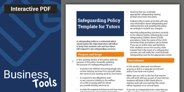 Safeguarding Policy Template for Tutors Twinkl Twinkl