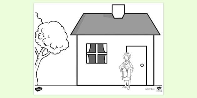 Easy How to Draw a Cottage Tutorial and Cottage Coloring Page