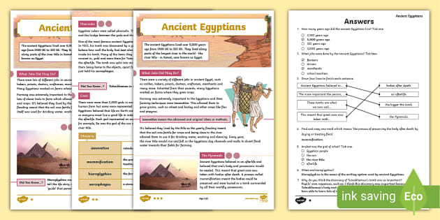 Reading Comprehension Ancient Egyptian Pyramids + Answer Key