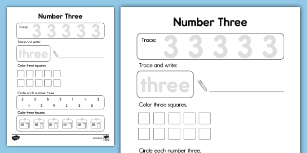 Number Three Math Worksheet (creat de profesori) - Twinkl