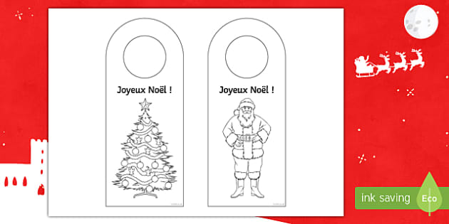 christmas door hanger colouring worksheet / worksheet french