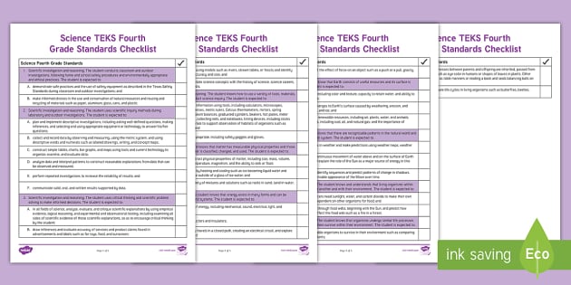 4th Grade Science TEKS Standards  Teacher Guide  Twinkl