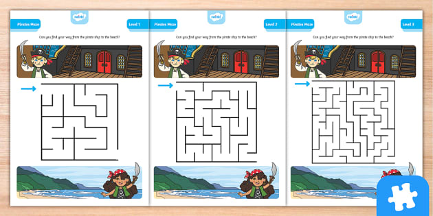 Pirate Birthday Games Activities Puzzles Mazes - FUN!