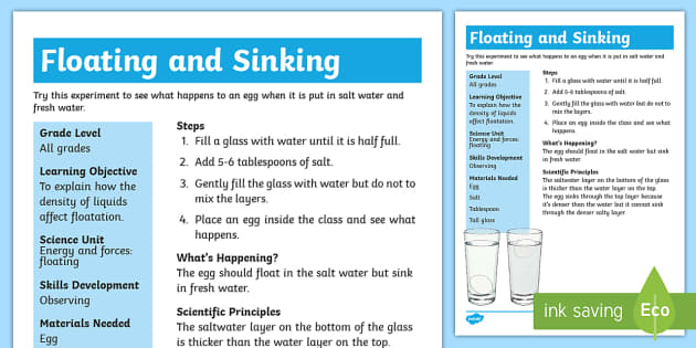 Floating Egg Science Experiment (teacher made) - Twinkl