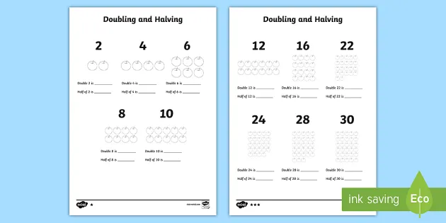 doubling and halving worksheet worksheet teacher made