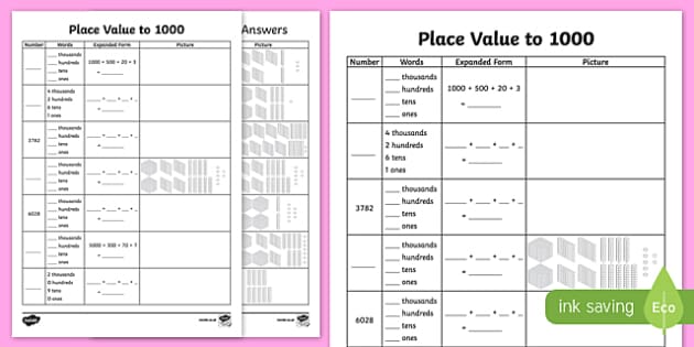 place value to 4 digits worksheet teacher made