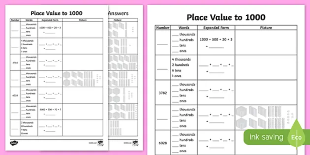 place value to 4 digits worksheet teacher made