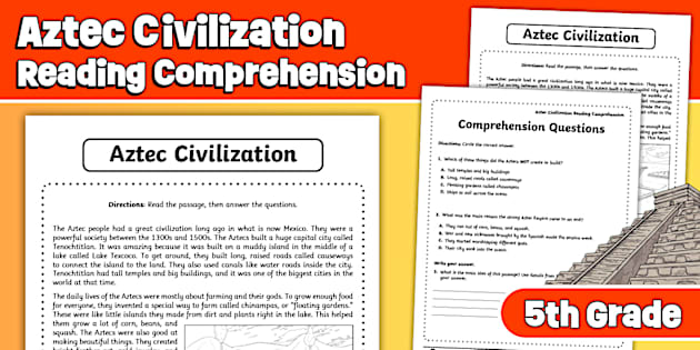 Fifth Grade Aztec Civilization Reading Passage Comprehension