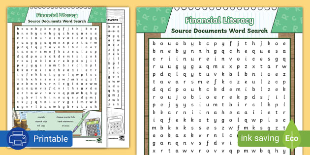 Financial Literacy: Source Documents Word Search - Twinkl