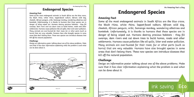 Endangered Animals In South Africa Teacher Made Worksheet Endangered Animals In South Africa Teacher Made Worksheet