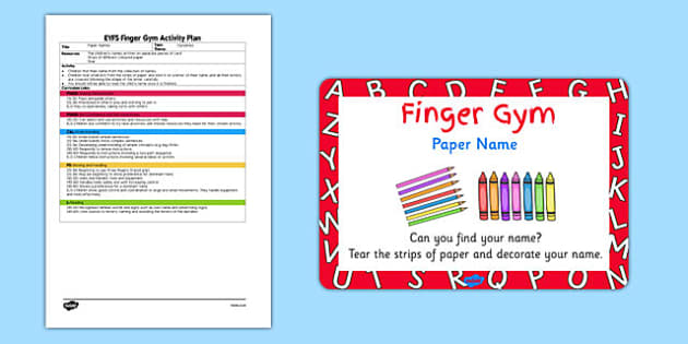 Eyfs Paper Name Finger Gym Plan And Prompt Card Pack