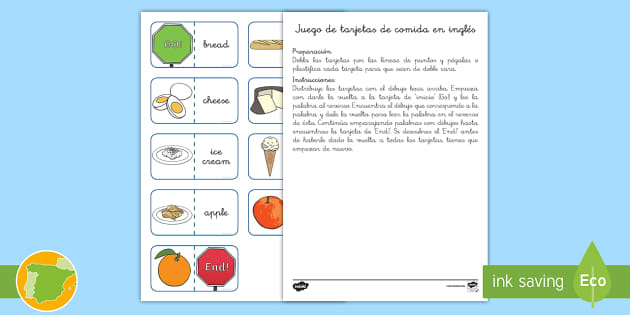 A1 Tarjetas de vocabulario: La comida en inglés - Twinkl