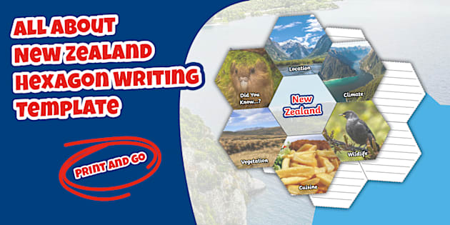 All About New Zealand Hexagon Writing Template