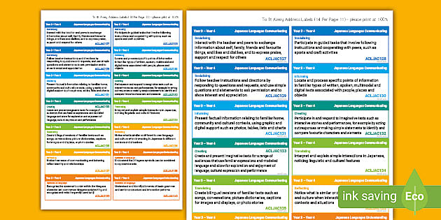 Australian Curriculum Japanese 3-4 Learning Outcomes Stickers