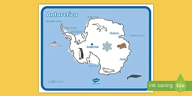Free Printable Map Of Antarctica Antarctica Map With Words And Pictures (Teacher Made)