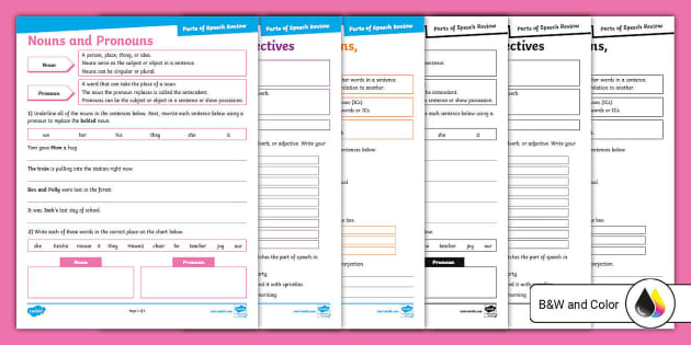 Sixth Grade Parts Of Speech Review Activity Sheets Twinkl