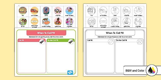 When To Call 911 Cut and Stick Sorting Activity - Twinkl