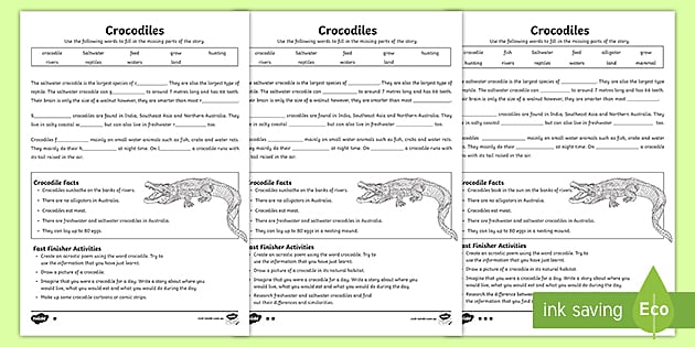 F-2 Australian Animals Crocodiles Differentiated Worksheets