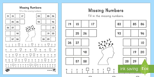 Missing Numbers To 100 Number Line