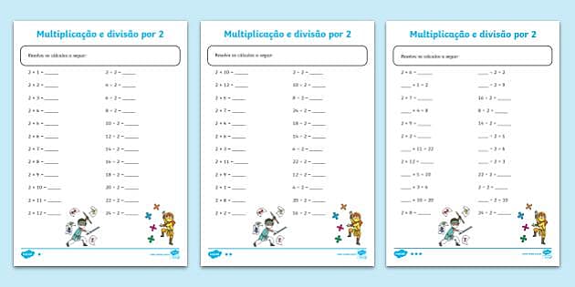 Exercícios de Multiplicação e Divisão por 2 - Twinkl