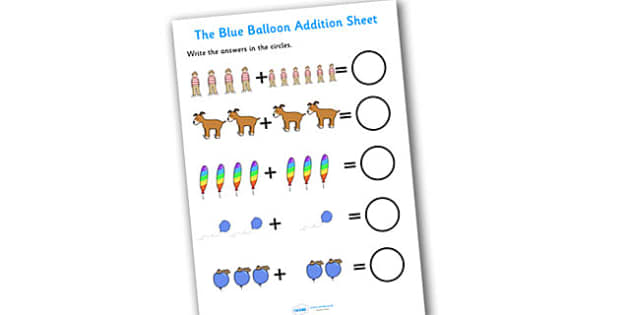 The Blue Balloon Addition Sheet (teacher made) - Twinkl