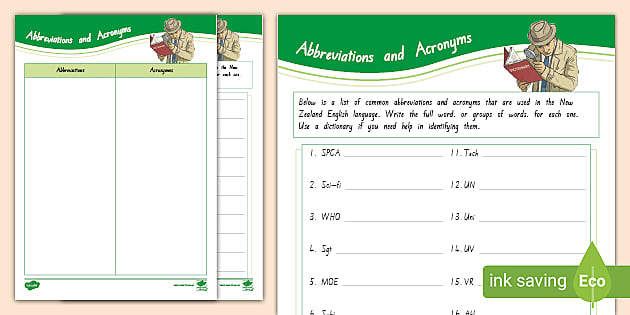 Abbreviations, English short forms, English full forms, Abbreviations and  Acronyms