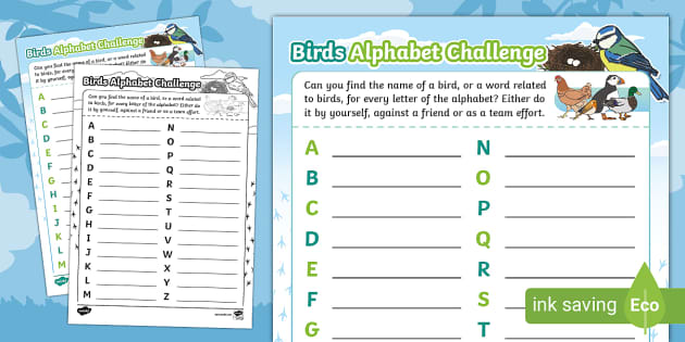 Birds Alphabet Challenge Worksheet (teacher Made) - Twinkl