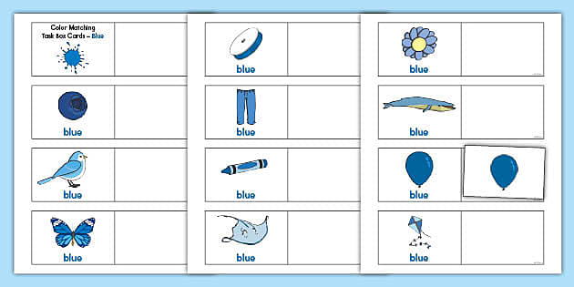 Color Matching Task Box Cards - Blue (teacher made) - Twinkl