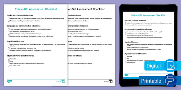 2 Year Old Milestones Assessment Checklist (teacher made)