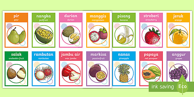 Indonesian English Fruit Vocabulary Cards Teacher Made