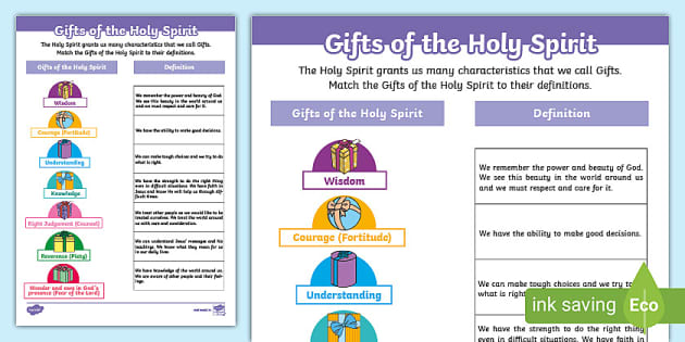 Gifts of the Holy Spirit for Kids, Matching Worksheet