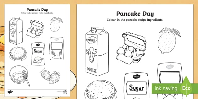 Pancake Ingredients Colouring Page - Pancake Day UK Feb 28th