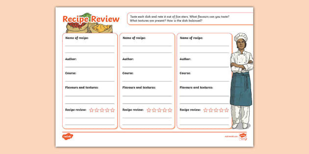 Recipe Review Worksheet (l'enseignant a fait) - Twinkl