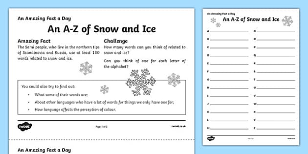 Snow and ice worksheets