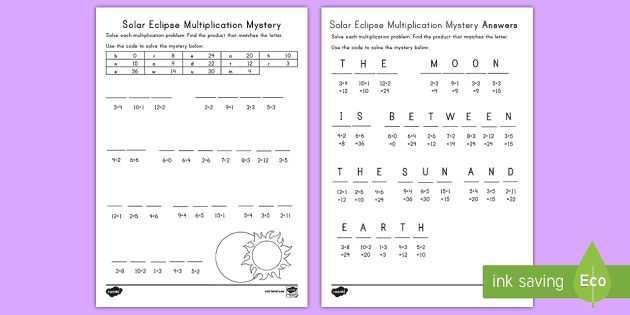 Solar Eclipse Multiplication Mystery Worksheet Worksheet Solar Eclipse Multiplication Mystery Worksheet Worksheet