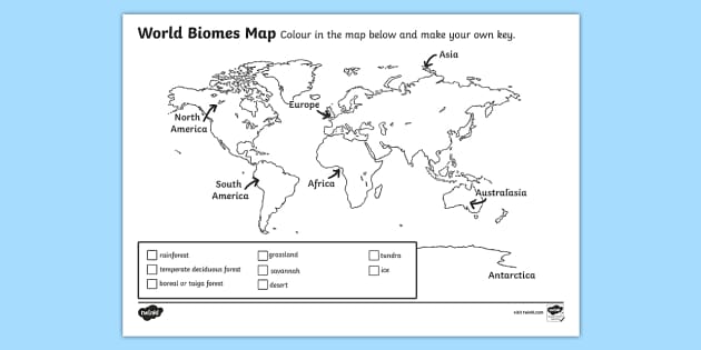 World Biomes Map Colouring Worksheet Activity Sheet biomes