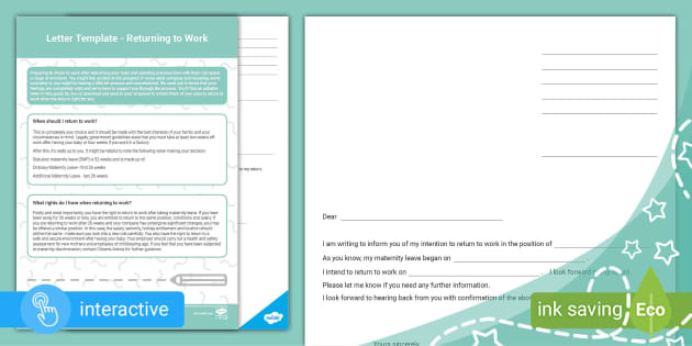 Returning to Work Letter Template (teacher made) Twinkl Returning to Work Letter Template (teacher made) Twinkl