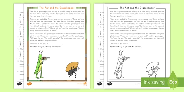 The Ant And Grasshopper Story For Kids With Pictures