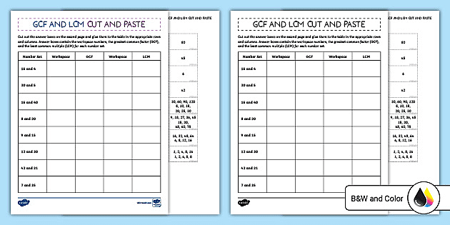 Sixth Grade GCF and LCM Cut and Paste Math Activity - Twinkl