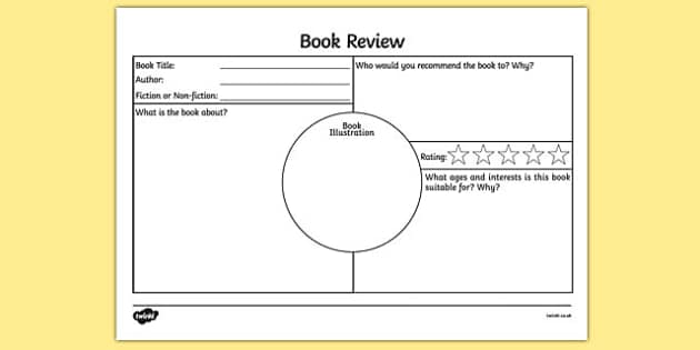 Book Review Worksheet For Kids English Resource Twinkl