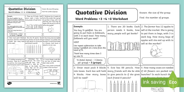 Quotative Division Word Problems Worksheet teacher Made 