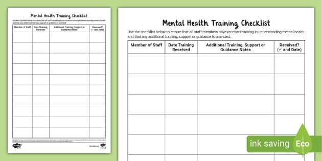 Staff Wellbeing Mental Health Training Checklist Template