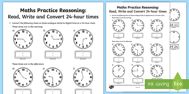 Read Write And Convert 24 Hour Times Worksheet Twinkl