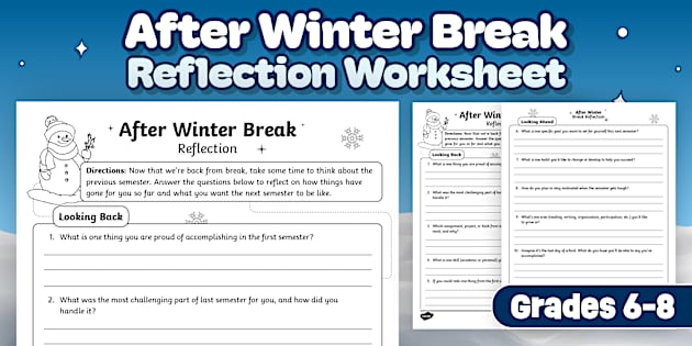 After Winter Break Reflection Worksheet for 6th-8th Grade