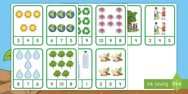 Earth Day Counting to 10 Clip Cards | Kindergarten | Twinkl USA