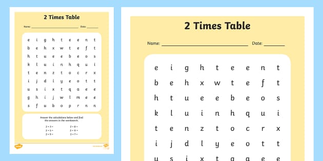 multiplication 2 time tables worksheet
