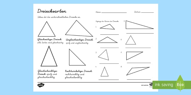 Dreiecksarten Arbeitsblatt (teacher made) - Twinkl