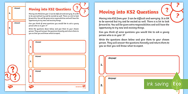 Moving Into KS2 Questions Worksheet (teacher made) - Twinkl