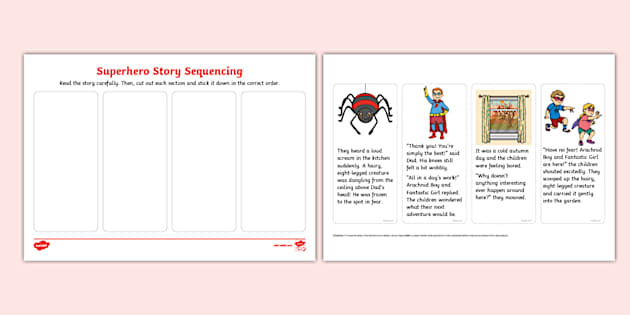 Superhero Story Sequencing Strips - Twinkl - KS1 - Twinkl